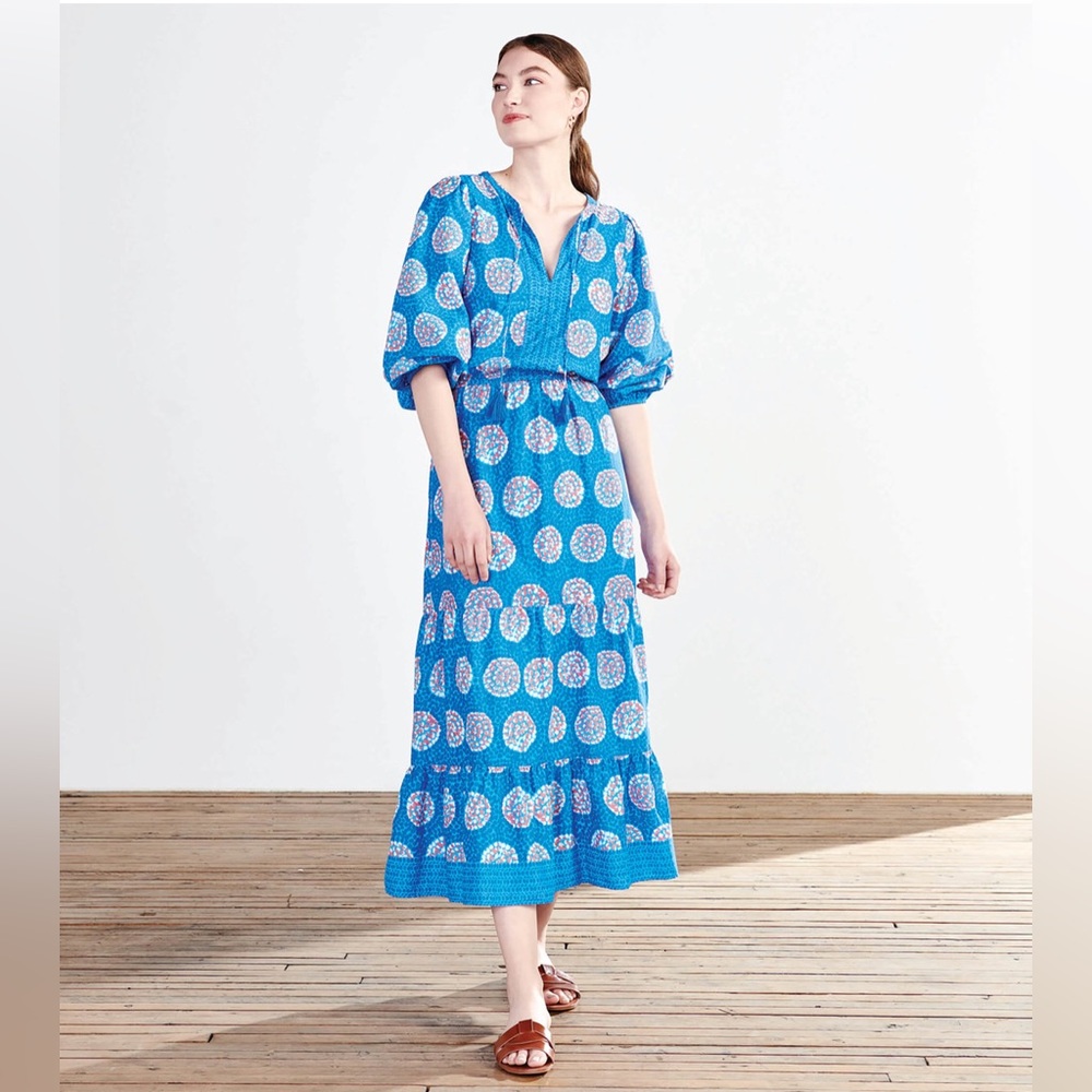 NWT Hatley Dress Celine Cobblestone Maxi Blue Red White Size Large Lined